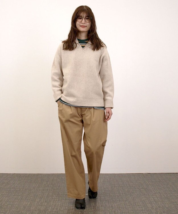 J.PRESS YORK STREET 【UNISEX】ウールカシミヤ スキッパーニットポロシャツ アイボリー系