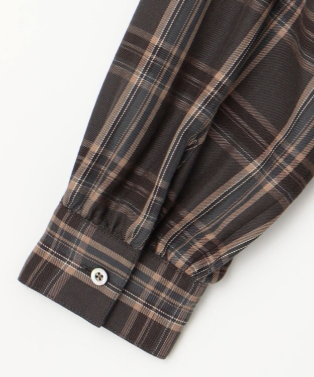 J.PRESS LADIES 【洗える】綿セルロースクリアチェック スタンドカラー ブラウス グレー系3