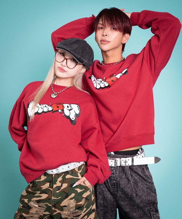 WEGO 【ユニセックス着用ITEM/MLサイズ展開】ハートモチーフプルオーバー レッド