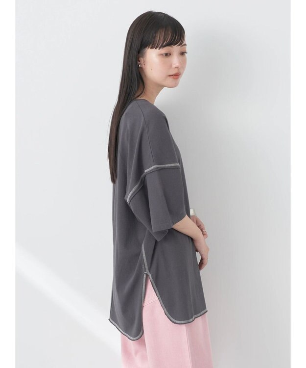 earth music&ecology 配色ステッチチュニックＴ Charcoal Gray