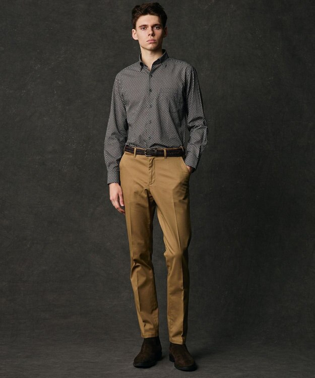 JOSEPH ABBOUD 【キングサイズ・ウエストも伸びる！オーガニックコットン使用】オーガニックトリコチンストレッチ パンツ ベージュ系