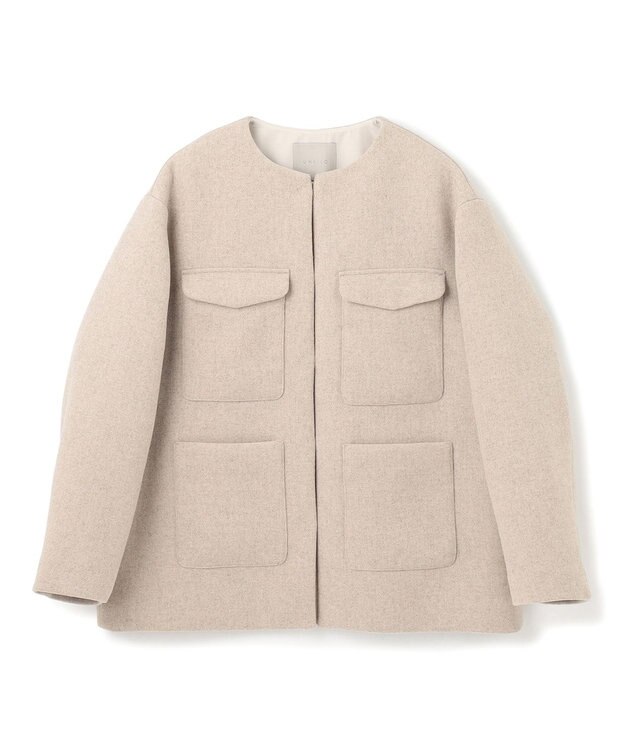 UNFILO ウールブレンド ノーカラーコート グレージュ