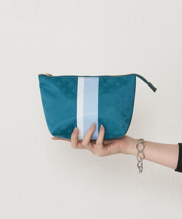 russet ラインプリントポーチ M(Z-226) Turquoise