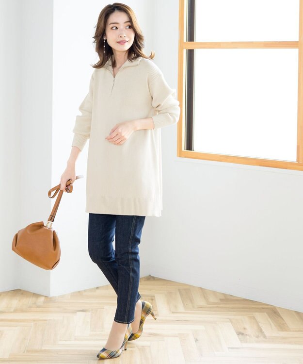 Tiaclasse 【洗える】ハーフジップニットチュニック エクリュ