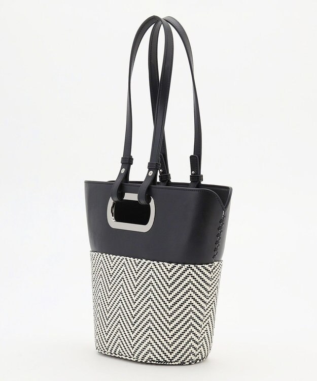 ICB 【先行予約】 フェイクラフィア2WAYバッグ ブラック×オフホワイト