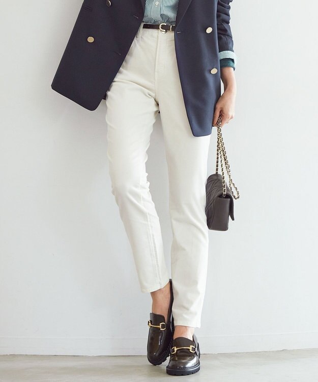 23区 L 【洗える】23区DENIM ベルベットストレッチ スキニーパンツ オフホワイト