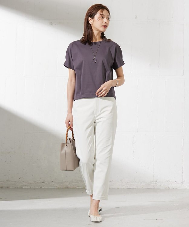 J.PRESS LADIES L 【接触冷感】コットンスムース フレンチスリーブ カットソー スレート系