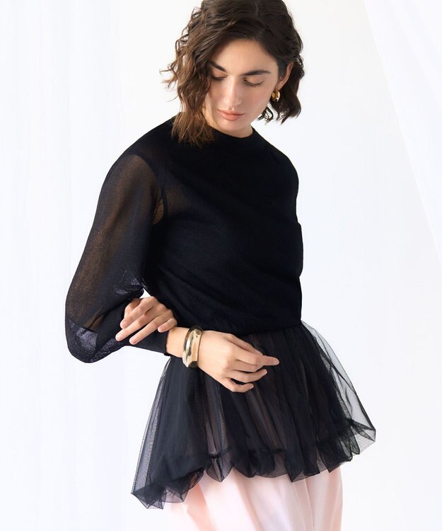 23区 【GOLD LABEL】チュールレイヤードジャージー カットソー ブラック系