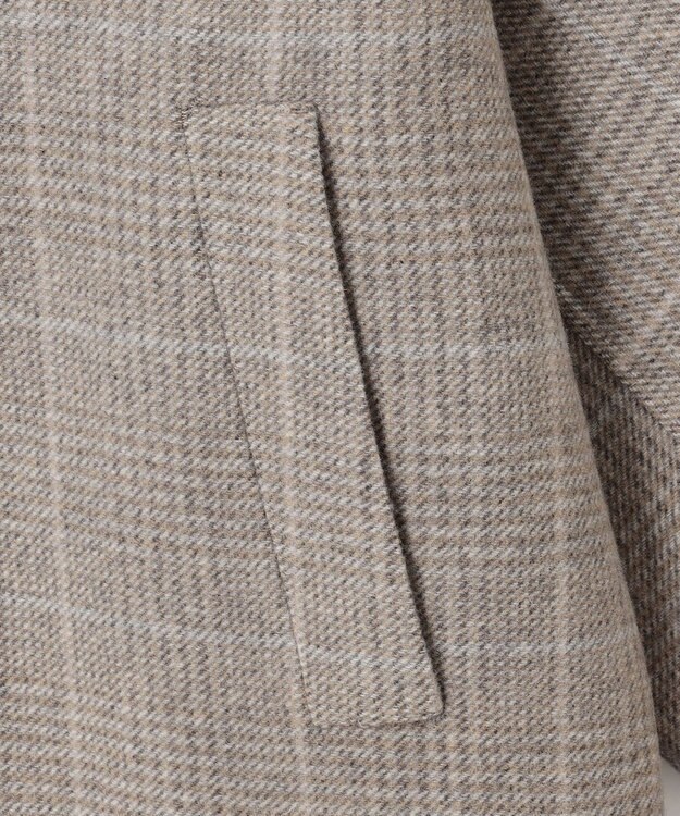 自由区 L 【17号サイズまで展開・カタログ掲載】ウールリバーチェック柄ノーカラー コート モカチェック