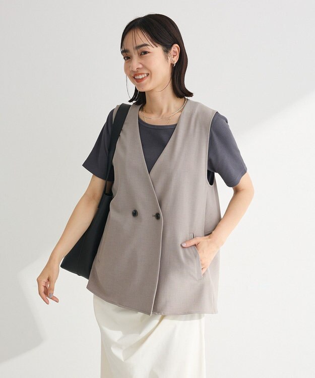 Green Parks イージーケアバックフリルジレ Gray Mixture