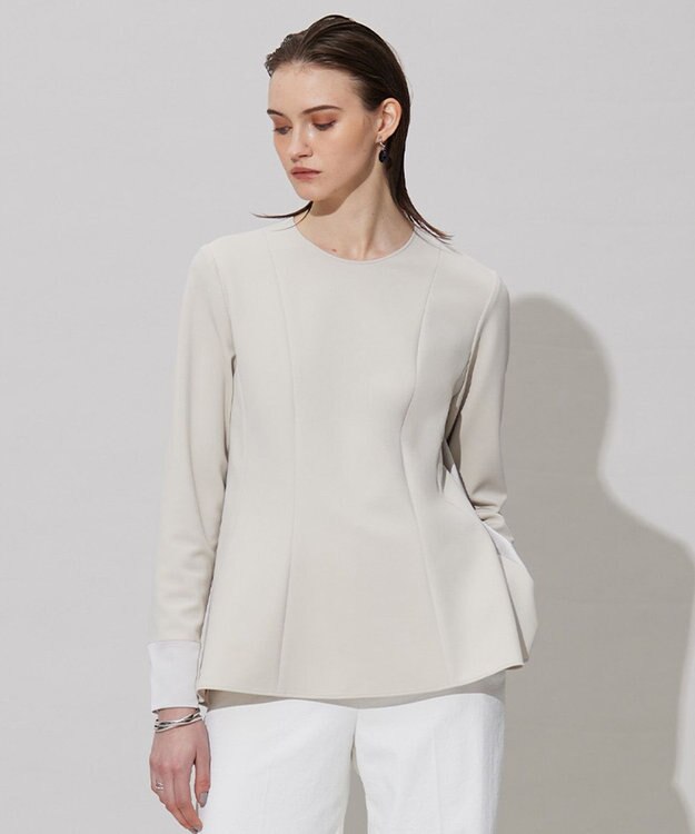 ICB L 【洗える】ミリオーネダンボールニット ペプラムブラウス トープ系