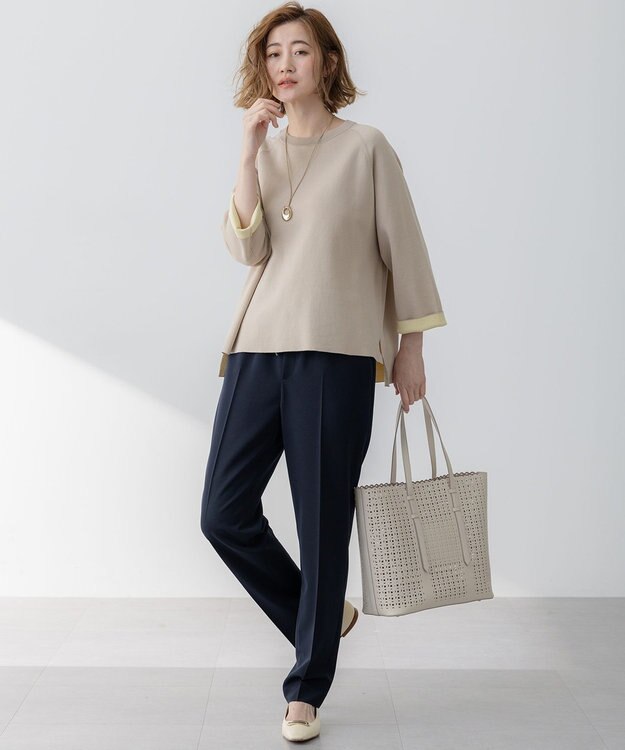 23区 【洗える】バイカラー リターンスリーブ ニット ベージュ系