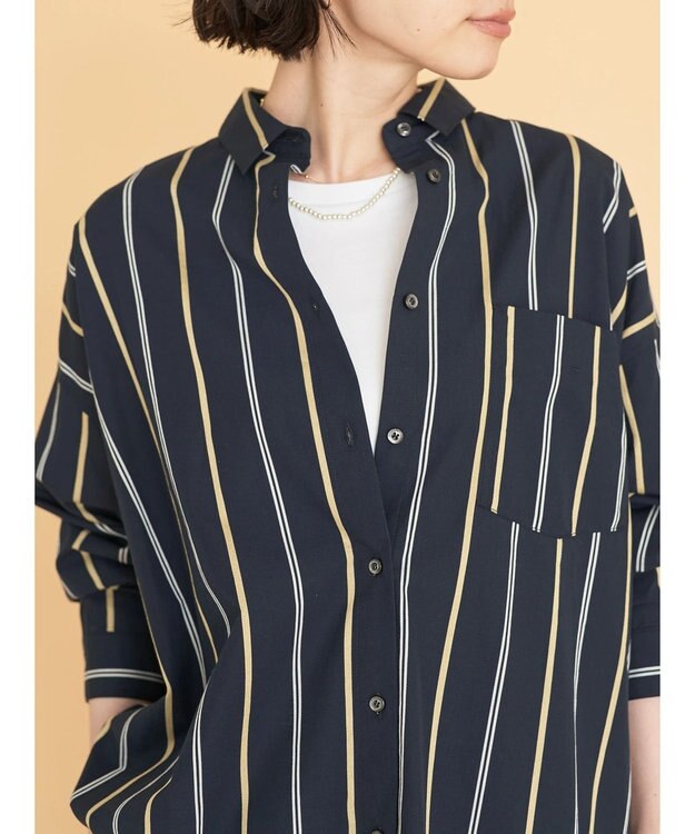 AMERICAN HOLIC ドビーストライプシャツチュニック Stripe Navy