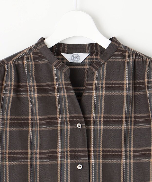J.PRESS LADIES 【洗える】綿セルロースクリアチェック スタンドカラー ブラウス グレー系3