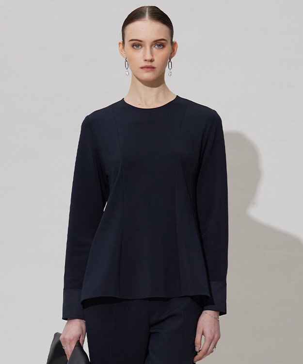 ICB L 【洗える】ミリオーネダンボールニット ペプラムブラウス ネイビー系