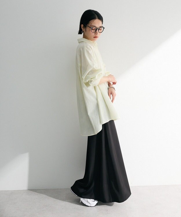 Green Parks 綿麻混レギュラーカラーＢＩＧシルエットシャツ Stripe Yellow