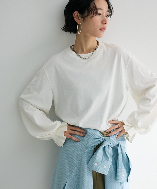 Green Parks 綿麻混レギュラーカラーＢＩＧシルエットシャツ Stripe Green