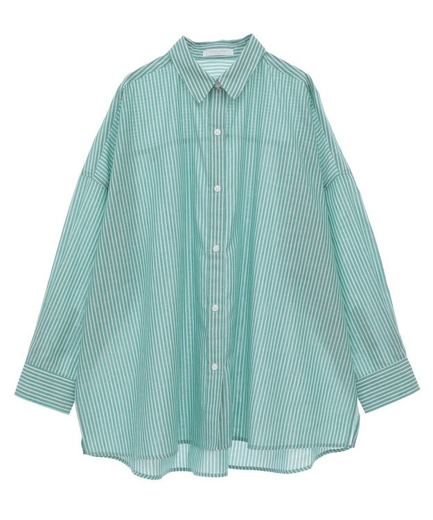 Green Parks 綿麻混レギュラーカラーＢＩＧシルエットシャツ Stripe Green