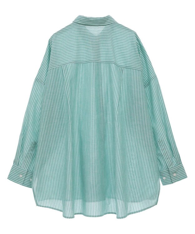 Green Parks 綿麻混レギュラーカラーＢＩＧシルエットシャツ Stripe Green
