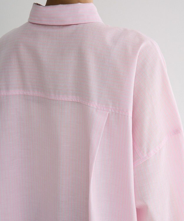 Green Parks 綿麻混レギュラーカラーＢＩＧシルエットシャツ Stripe Pink