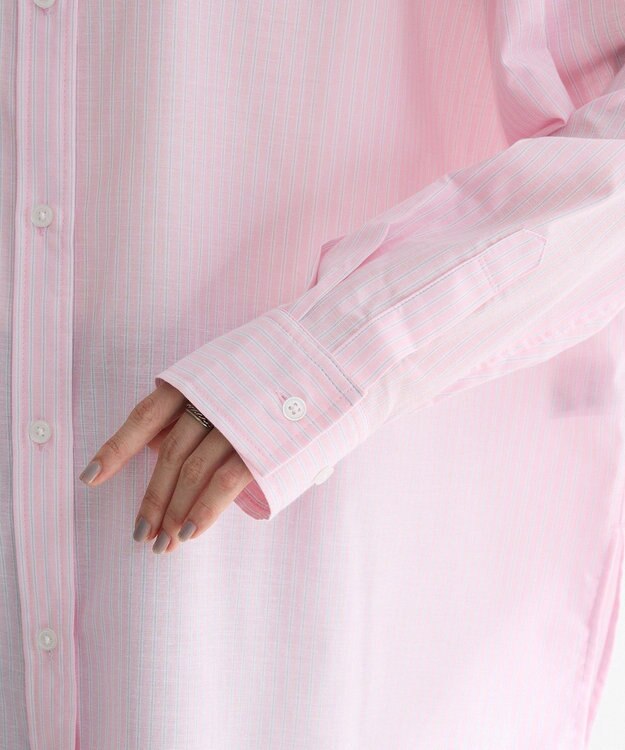Green Parks 綿麻混レギュラーカラーＢＩＧシルエットシャツ Stripe Pink
