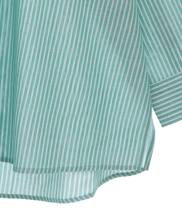 Green Parks 綿麻混レギュラーカラーＢＩＧシルエットシャツ Stripe Green