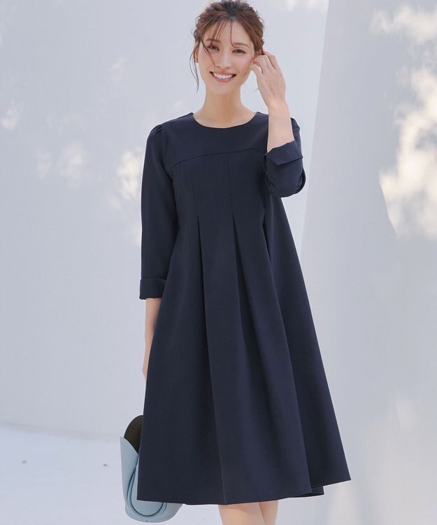 Tiaclasse L ボックスタックAラインワンピース ネイビー