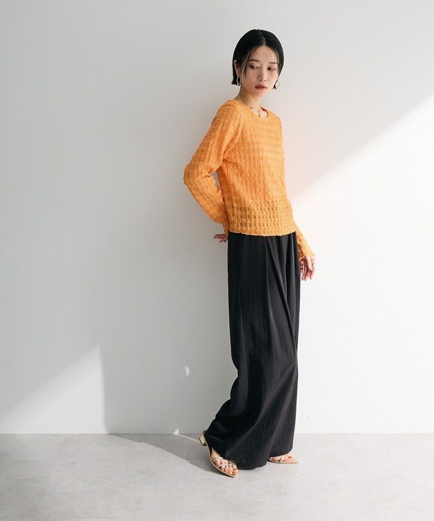 Green Parks クロップドボートネック表面感プルオーバー Orange