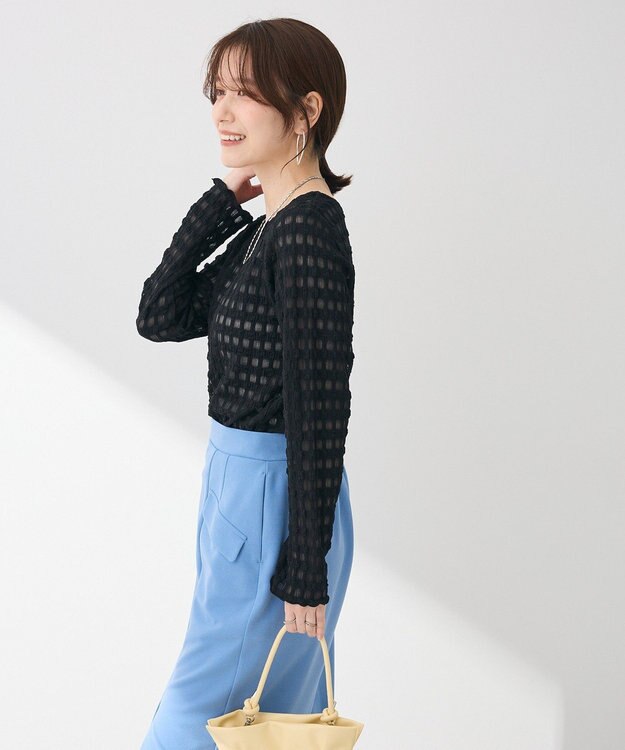 Green Parks クロップドボートネック表面感プルオーバー Black