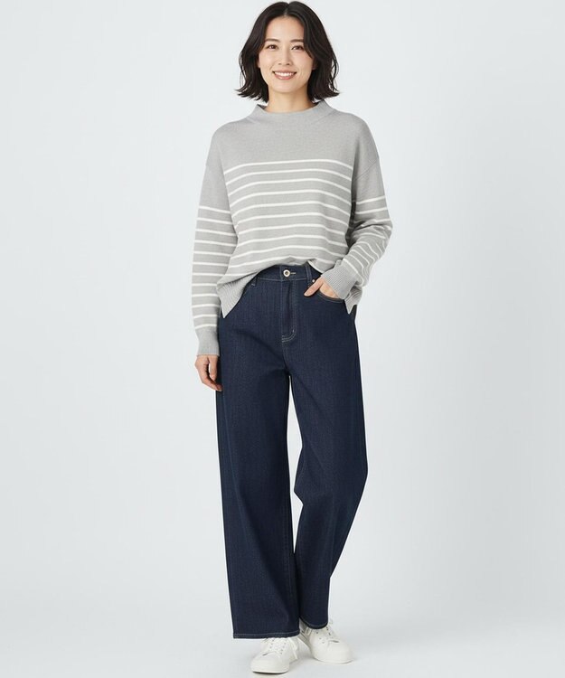 ANY 【新色追加】ハイネックデイリーニット グレー×オフ