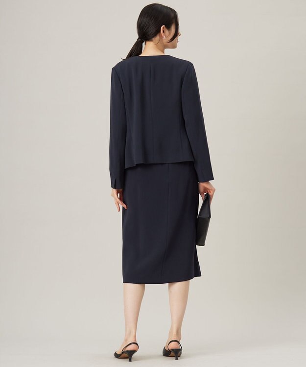 自由区 【セットアップ対応・洗える】トリアセダブルクロスノーカラー ジャケット ネイビー系