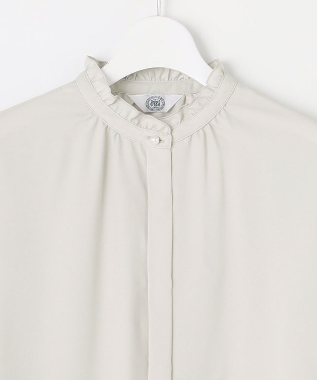 J.PRESS LADIES L 【洗える】ヌーディスバックサテン フリル襟 ブラウス ライトグレー系