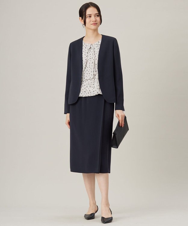 自由区 【セットアップ対応・洗える】トリアセダブルクロスノーカラー ジャケット ネイビー系