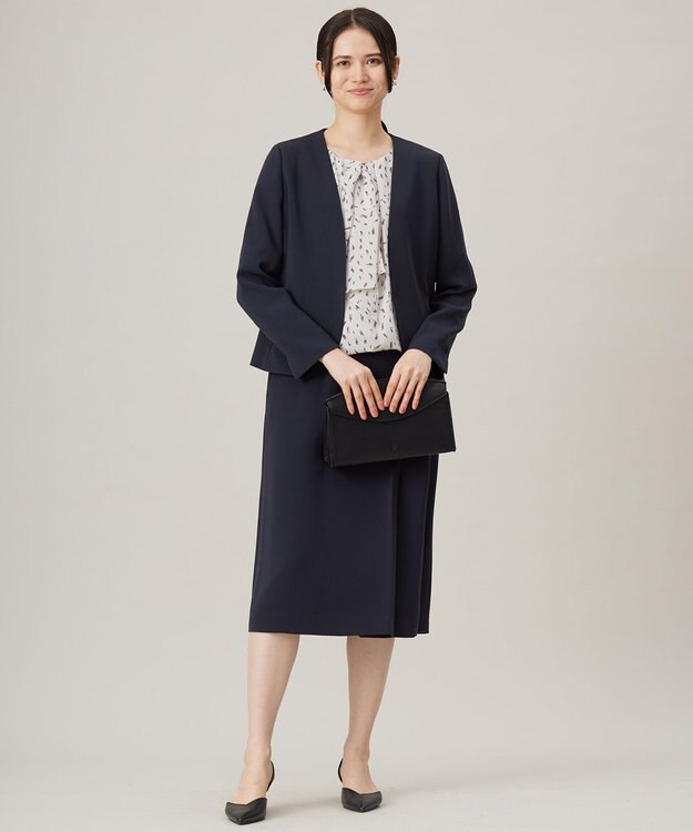 自由区 【セットアップ対応・洗える】トリアセダブルクロスノーカラー ジャケット ネイビー系