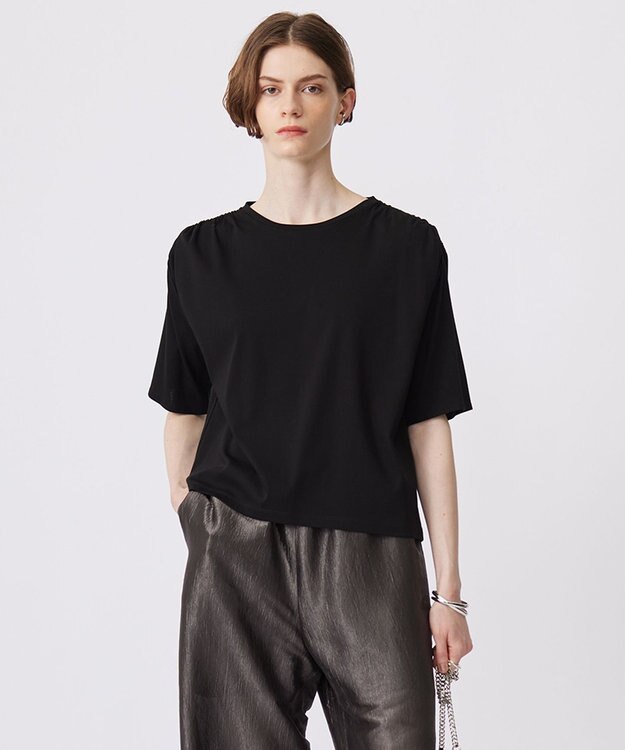 ICB 【接触冷感・UVケア・洗える】 ハイツイストスムース デザインカットソー ブラック系