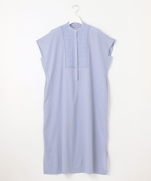 自由区 L 【洗える】ジオメトリックエンブロイダリーシャツ ワンピース ダルブルー系