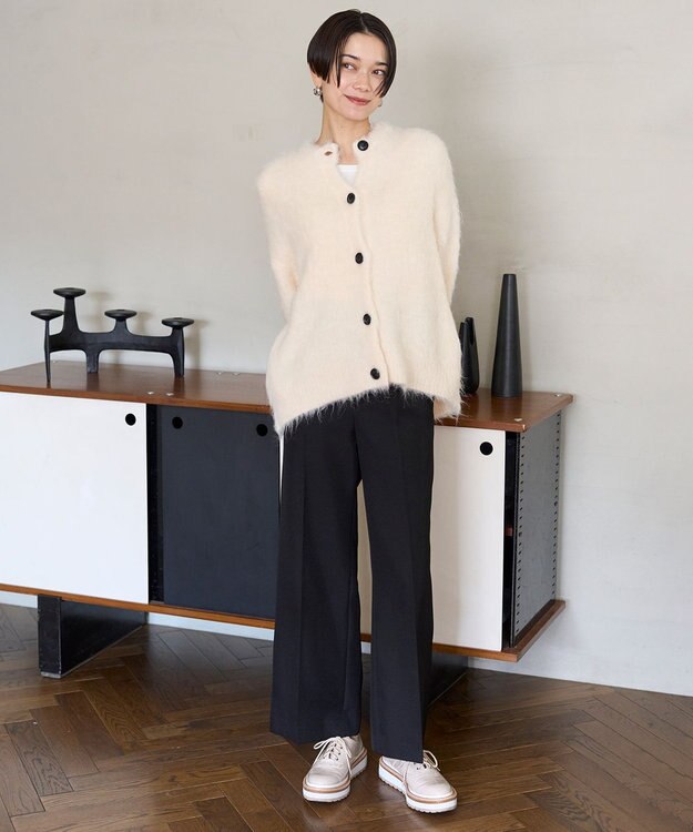 UNFILO 【洗える】アルパカシャギー カーディガン エクリュ