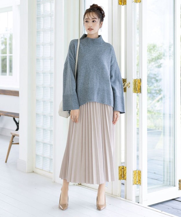 Tiaclasse 【洗える】モックネックポインテルニットトップス ブルー