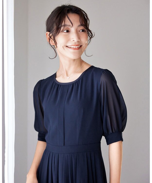 Tiaclasse 【洗える】シフォンワンピース ネイビー