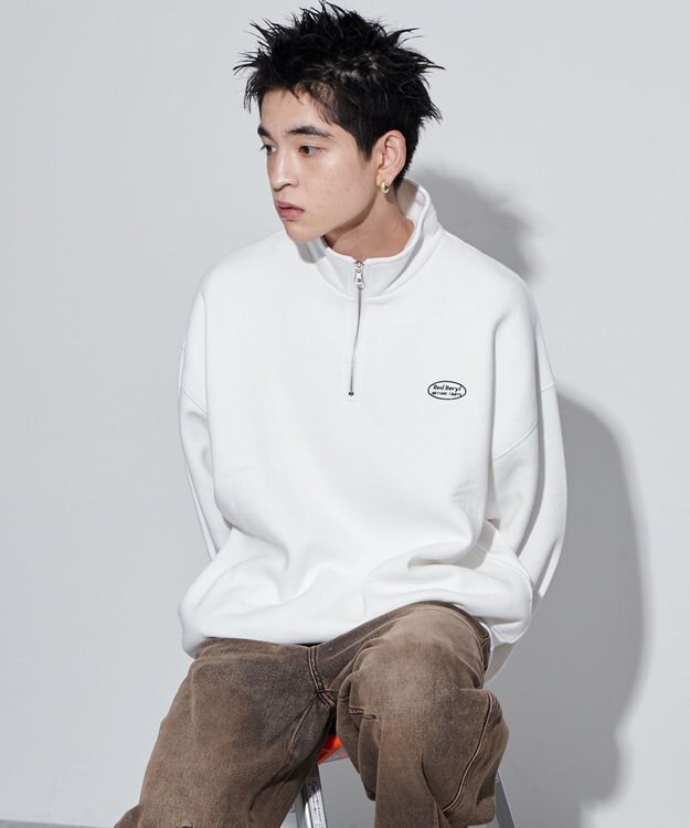 WEGO ワンポイントハーフジッププルオーバー ホワイト