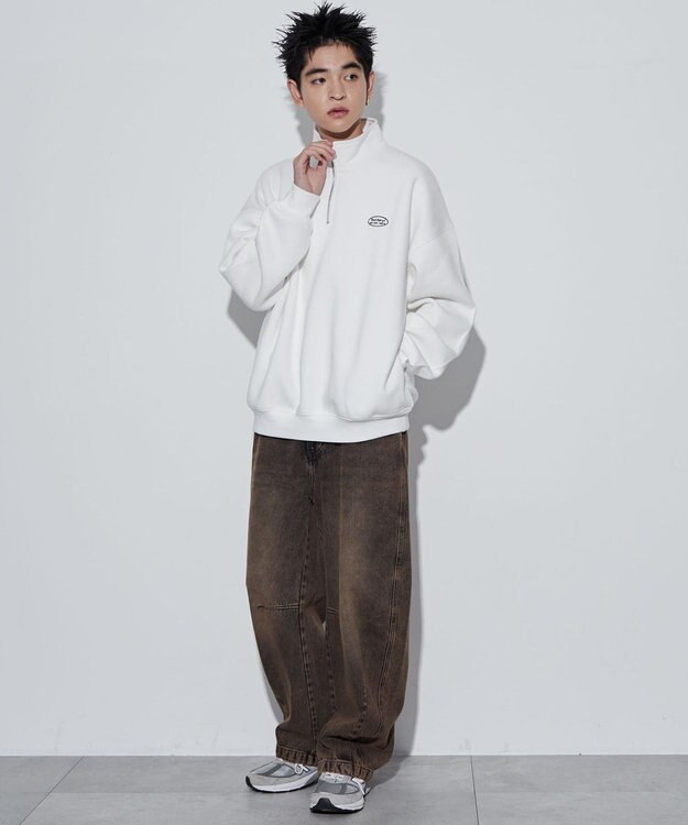 WEGO ワンポイントハーフジッププルオーバー ホワイト