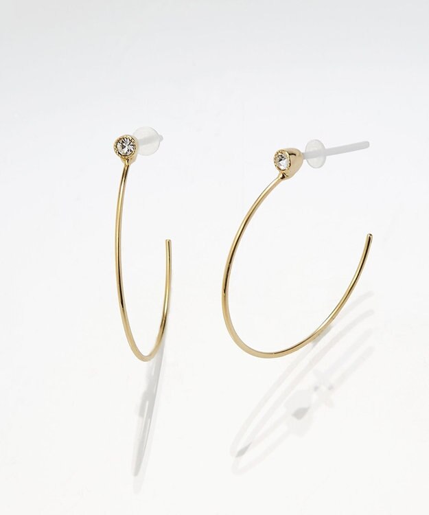 Phoebe 【金属アレルギー対応】スリムフープビジューセラミックピアス ゴールド