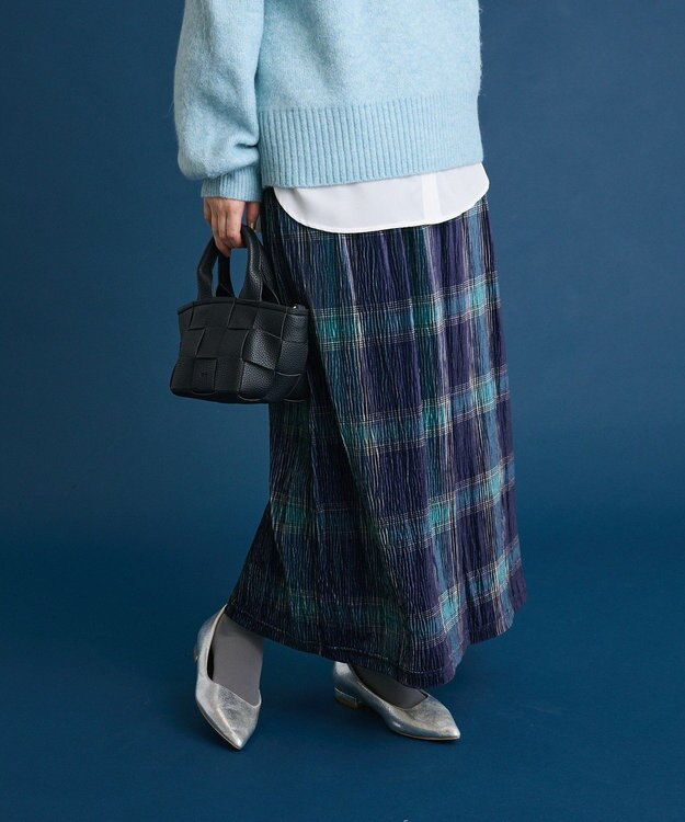 Green Parks 楊柳ベロアチェックＩラインスカート Navy