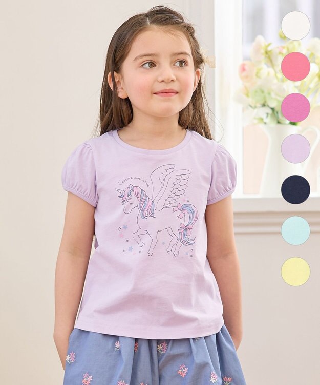 ANY KIDS 【WEB限定】7days プリント 半袖 Tシャツ ラベンダー×ユニコーン