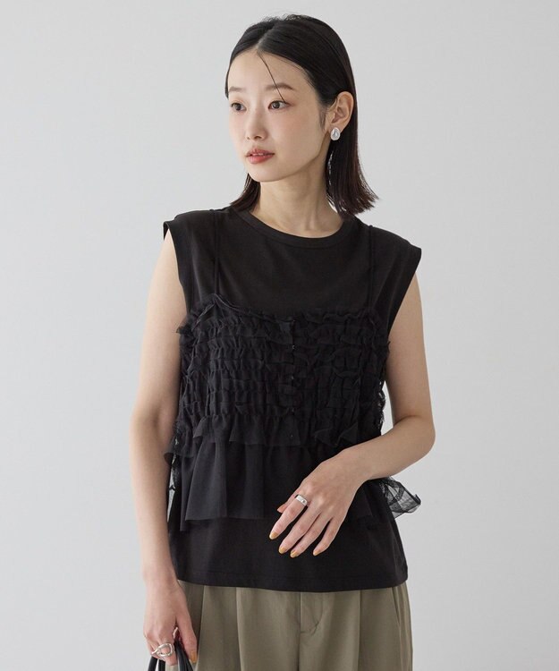 AMERICAN HOLIC 【2点セット】チュールキャミ+ノースリーブT Black