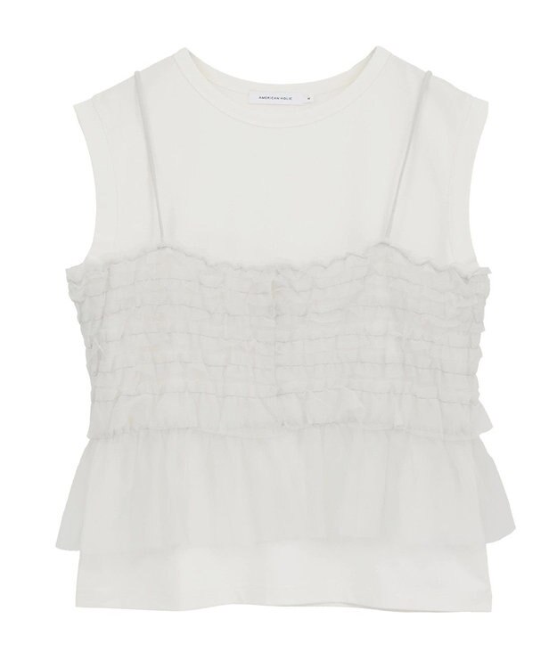 AMERICAN HOLIC 【2点セット】チュールキャミ+ノースリーブT Ivory