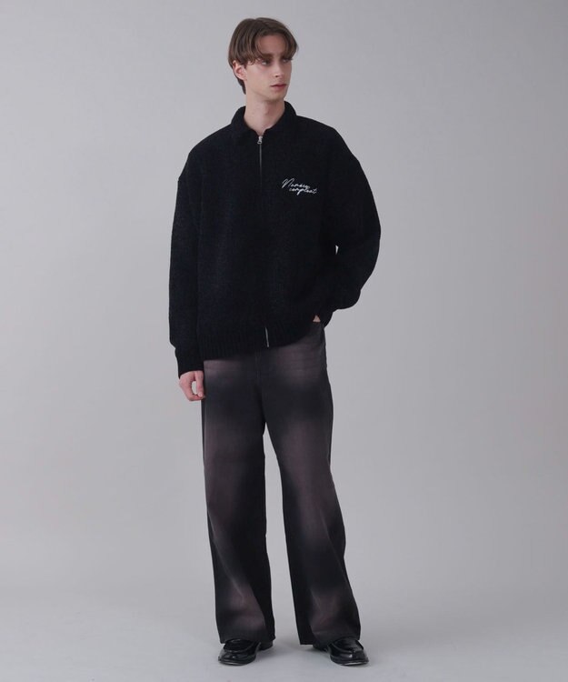 WEGO 【ユニセックス着用ITEM】ベロアモールワンポイントZIPカーディガン ブラック