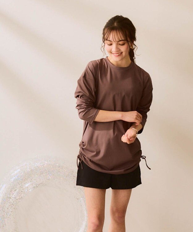 OP／FILA 【Ocean Pacific】ドロストデザインラッシュガード ブラウン