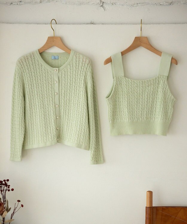 組曲 【WEB限定】CHAI ケーブルニットカーディガン ライムグリーン系