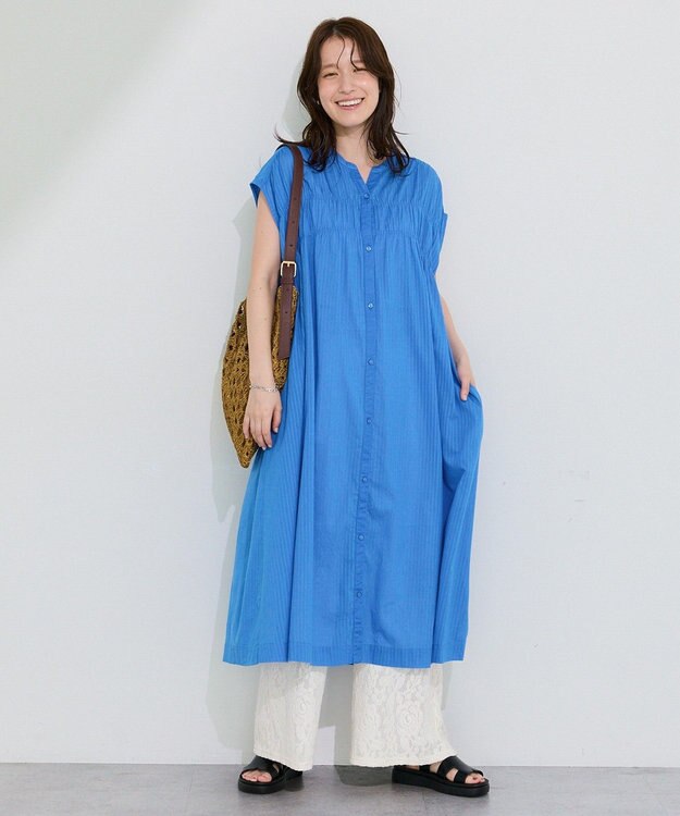 Green Parks フレンチスリーブシャーリングワンピース Blue